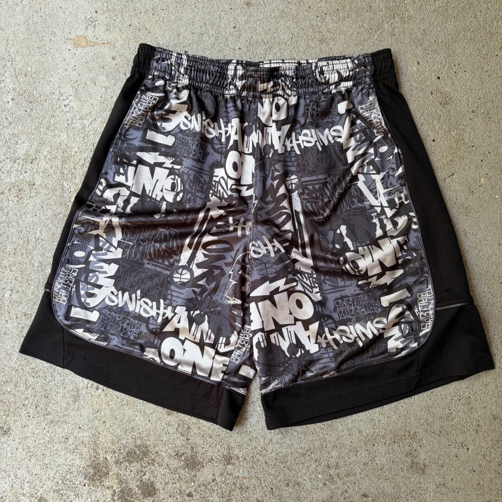 Vintage Y2K AND1 Mens Graffiti Print Basketball Shorts Black Grey XL ANM233SH02